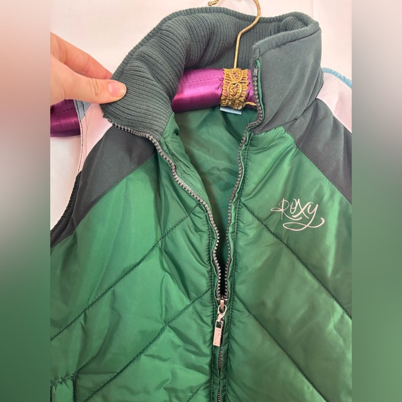 Y2K Roxy Green White and Blue Puffer Vest Women’s Size M - Picture 8 of 12